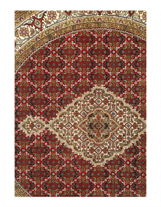 Fine Hand Knotted Silk & wool Tabriz Design round Rug 4'9'' X 4'9''