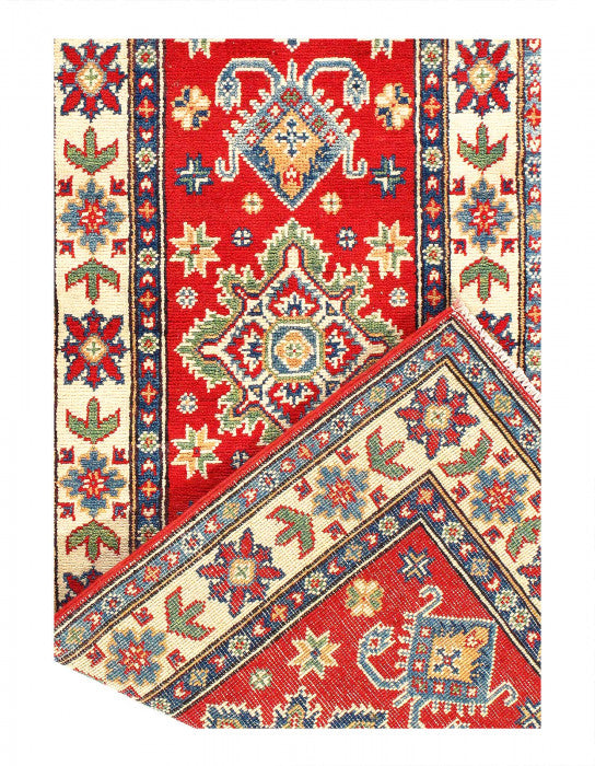 Red Color Fine Hand Knotted Kazak runner 2'1'' X 6'6''