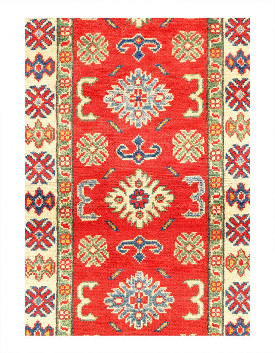 Red Color Fine Hand Knotted Kazak runner 2'1'' X 6'2''