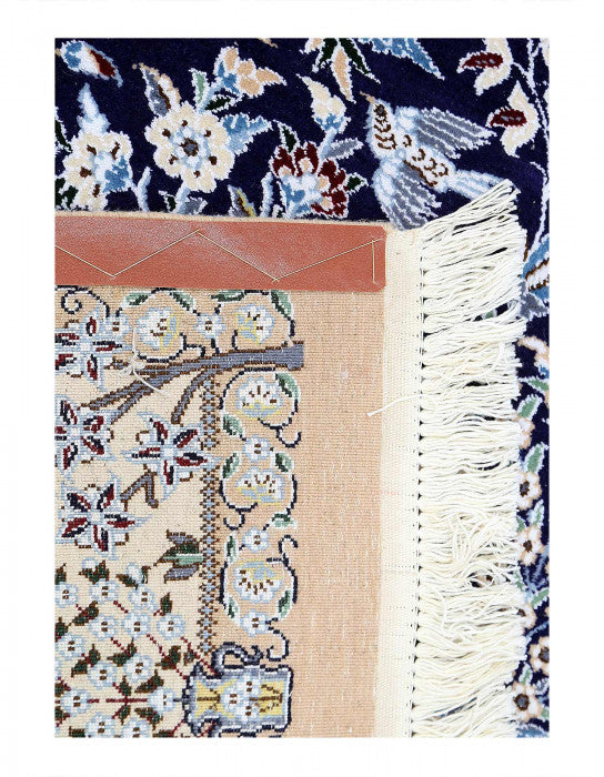 Navy Blue Hand Knotted Persian silk & wool Nain 4'11'' X 7'1''