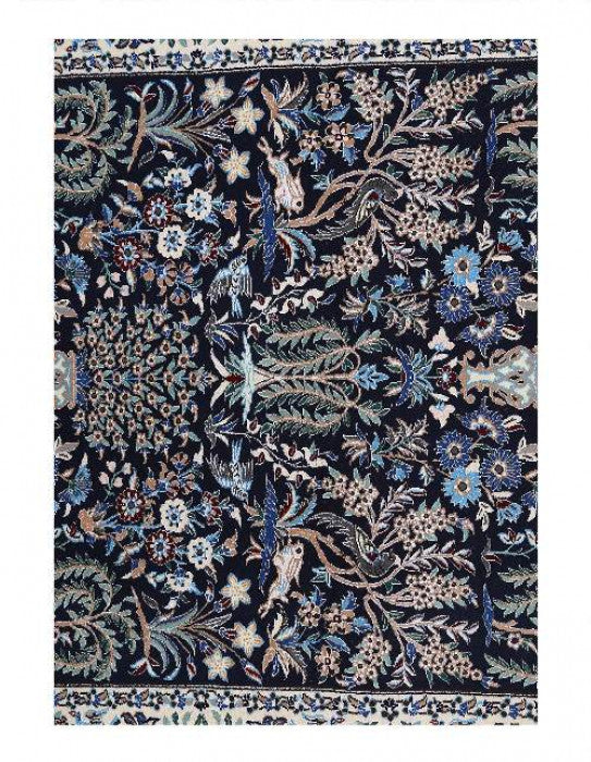 Navy Blue Fine Hand knotted Persian silk & wool Nain 3'7'' X 4'11''