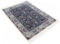 Navy Blue Fine Hand knotted Persian silk & wool Nain 3'7'' X 4'11''