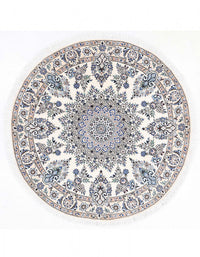 Ivory Color Hand knotted Persian silk & wool Nain round rug 4'9'' X 4'9''