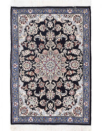 Navy Blue Hand knotted Persian Isfahan rug 2' X 3'