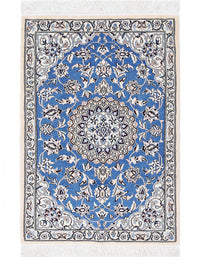 Light Blue Fine Hand knotted Persian silk & wool Nain 2'2'' X 3'3''