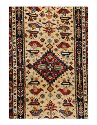 Ivory Color Hand knotted Persian shiraz runner 2' X 6'