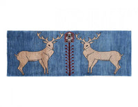 Persian hand knotted Gabbeh Tribal rug in blue Pictorial Deer Patterns 1'9'' X 5'