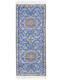 Light blue Fine Hand knotted Persian silk & wool Nain 2'7'' X 6'8''