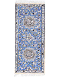 Light blue Fine Hand knotted Persian silk & wool Nain 2'7'' X 6'5''