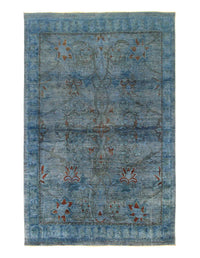 Overdyed Blue Hand Knotted Area Rug 5'6'' X 8'9''