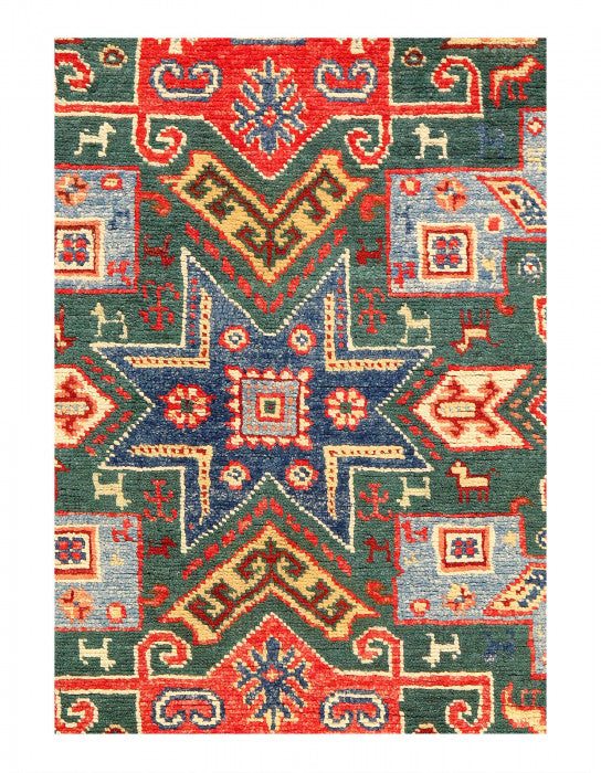 Green color Fine Hand knotted Kazak 3'11'' X 5'11''