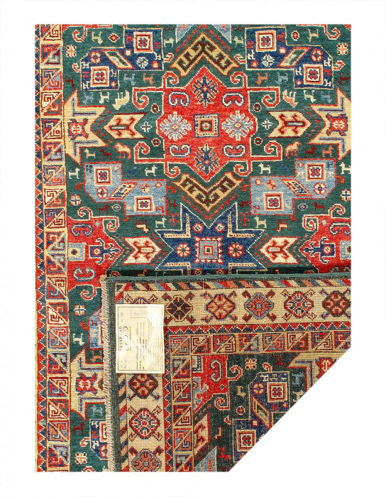 Green color Fine Hand knotted Kazak 3'11'' X 5'11''