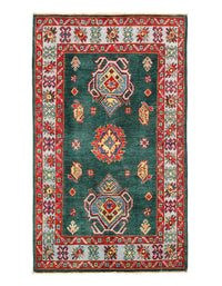 Green color Fine Hand knotted Kazak 3'1'' X 4'8''