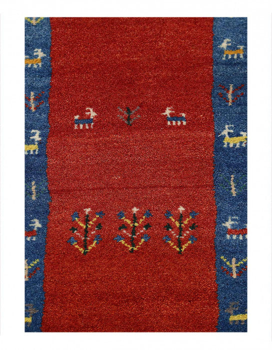 Red Color Fine Hand knotted Gabbeh runner 1'6'' X 3'11''