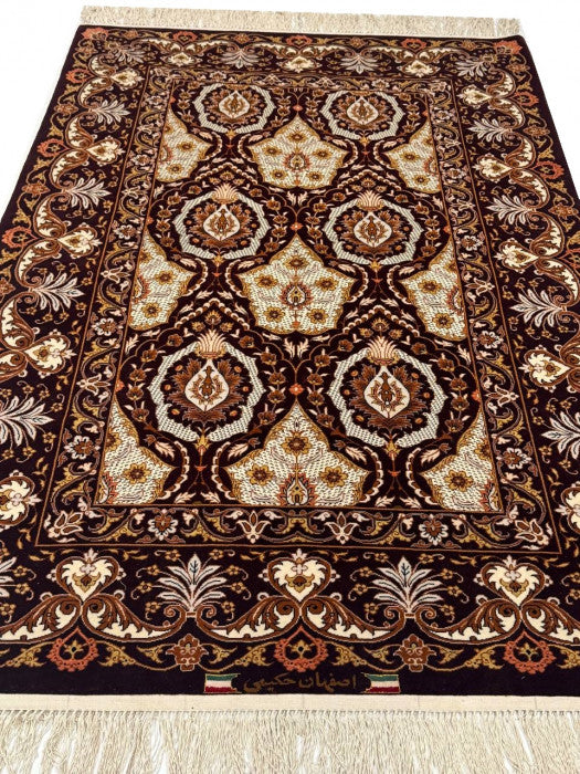 Fine Hand knotted Persian silk & wool Isfahan 3'4'' X 5'